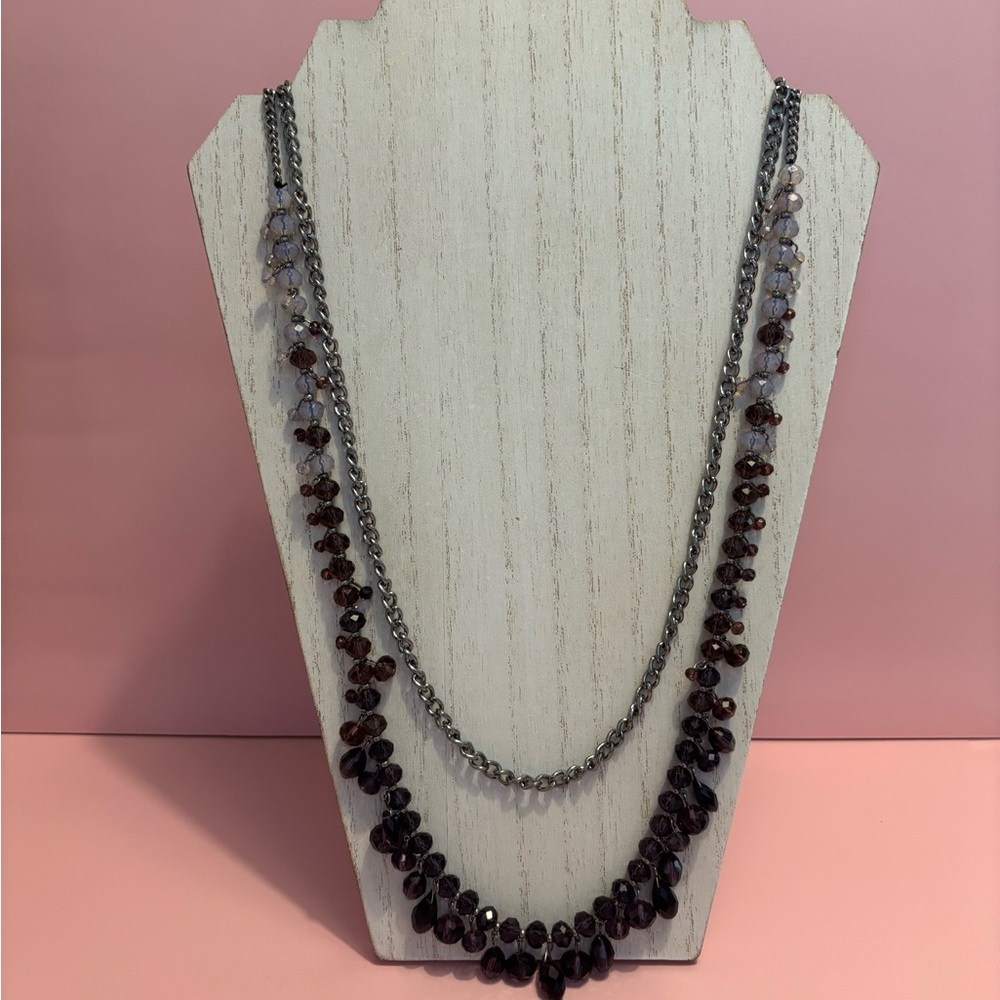 🌻Silver Tone Double Layered Glass Beaded Necklace 28”+3”